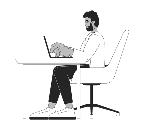 Afroamerikaner, der am Laptop arbeitet  Illustration