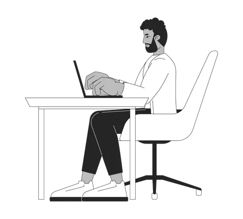 Afroamerikaner, der am Laptop arbeitet  Illustration