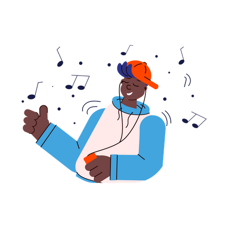 Afroamerikanischer Mann hört Musik vom Cloud-Server  Illustration