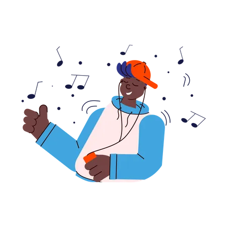 Afroamerikanischer Mann hört Musik vom Cloud-Server  Illustration