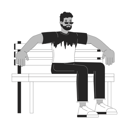 Afroamerikanischer Mann sitzt auf Bank  Illustration
