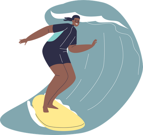 Afroamerikanische Frau beim Surfen  Illustration