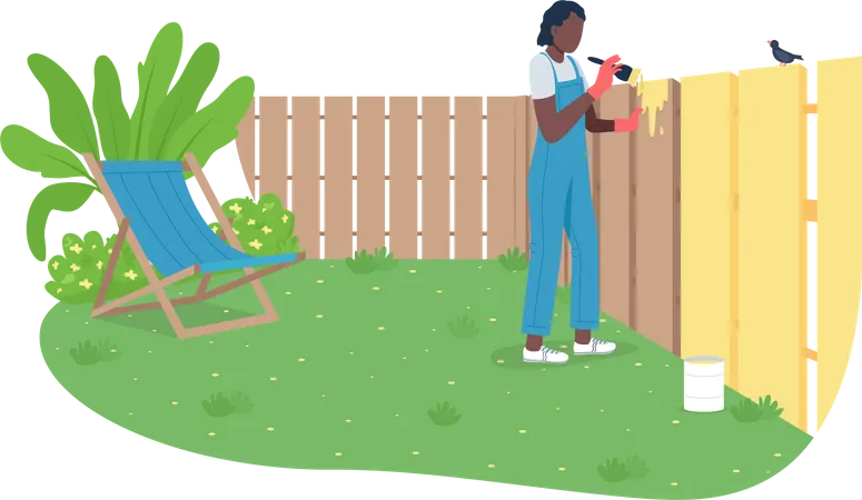 Afroamerikanische Frau malt Gartenzaun  Illustration