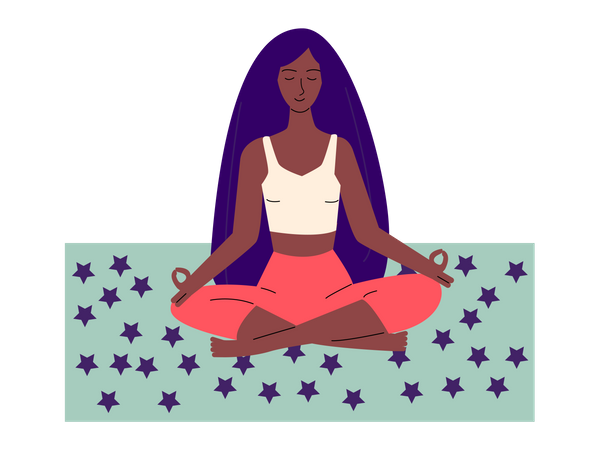 Afroamerikanische Frau meditiert im Yoga-Lotus-Asana  Illustration