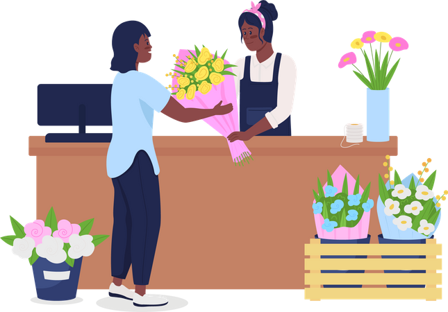 Afroamerikanische Frauen kaufen und verkaufen Blumen  Illustration