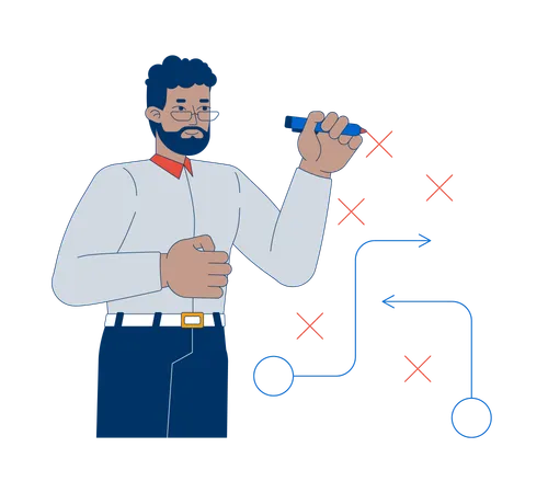 Afrikanischer amerikanischer Geschäftsmann entwirft Strategie mit Flussdiagramm  Illustration