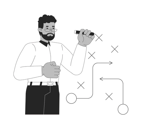 Afrikanischer amerikanischer Geschäftsmann entwirft Strategie mit Flussdiagramm  Illustration