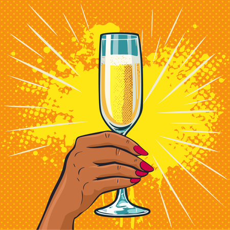 Afroamerikanische Mädchen halten ein Glas Champagner in der Hand  Illustration