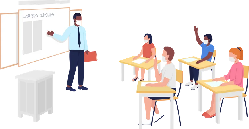 After Corona School Class Semi Flat Color Vector Character Classroom And Pupils Figures Full Body People On White School Isolated Modern Cartoon Style Illustration For Graphic Design And Animation Illustration