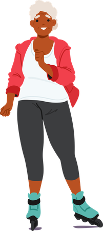 Aged Black Woman Wearing Sportswear Rollerblading  Illustration