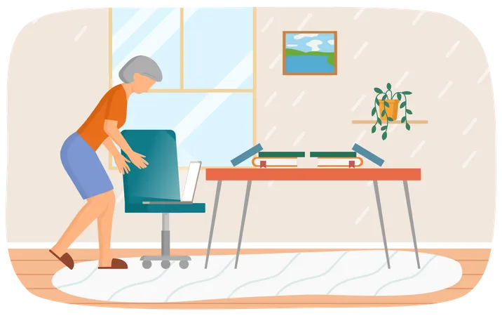 Aged business woman working on laptop  Illustration