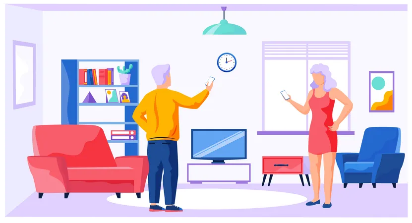 Elderly People Holding Cell Phone Standing At Home Senior People Calling Using Smart Devices Old Woman And Man Communicate With Phone Studying Smartphone And Internet Social Networks In Telephone Illustration