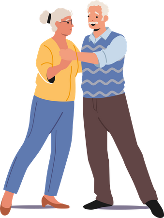 Aged couple dancing on a date  Illustration