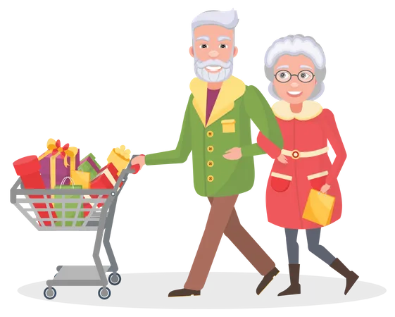 Aged couple doing christmas shopping  Illustration