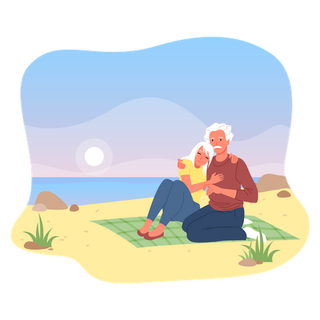Aged couple doing picnic  イラスト