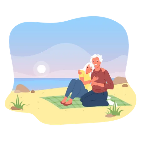 Aged couple doing picnic  イラスト