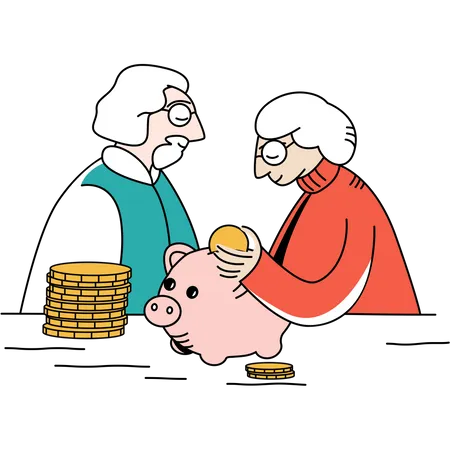 Aged couple doing savings  Illustration