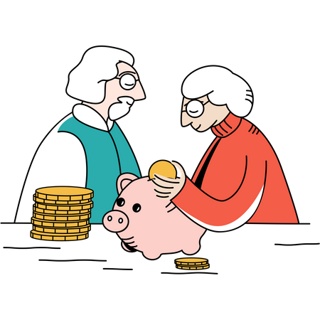 Aged couple doing savings  Illustration