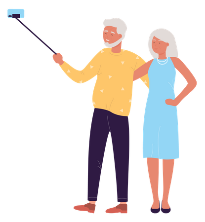 Aged couple doing selfie  Illustration
