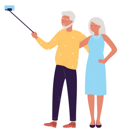 Aged couple doing selfie  Illustration