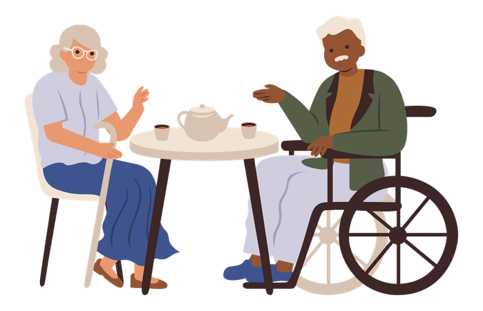 Aged couple drinking coffee  Illustration
