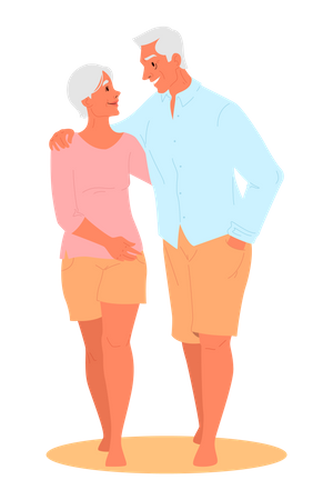Aged couple hugging each other Illustration