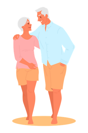 Aged couple hugging each other  Illustration