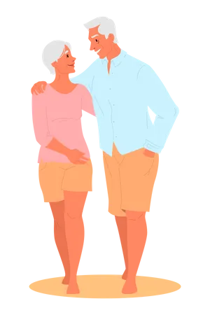 Aged couple hugging each other  Illustration