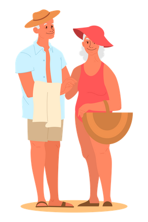 Aged couple in beach costume  Illustration