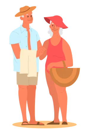 Aged couple in beach costume Illustration