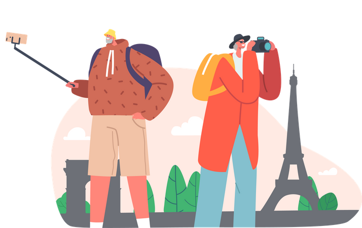 Aged couple on vacation  Illustration