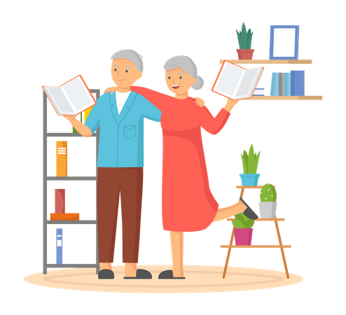 Aged Couple reading book  Illustration