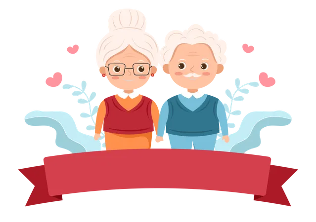 Aged couple standing together Illustration