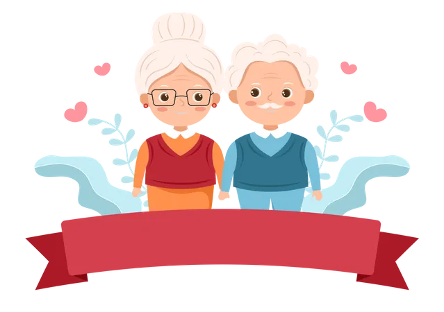 Aged couple standing together  Illustration