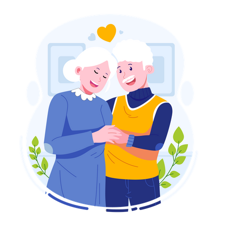 Aged couple standing together  Illustration