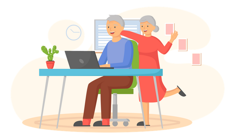 Aged couple using computer  Illustration