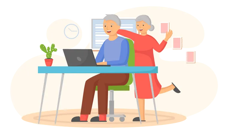 Aged couple using computer  Illustration