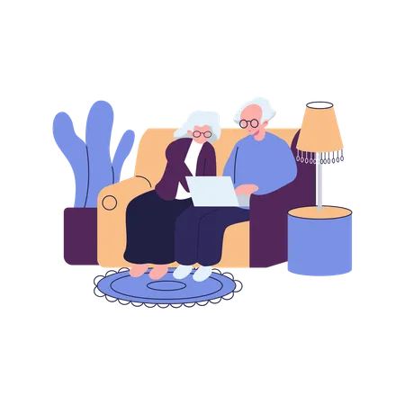Aged Couple Using Internet  Illustration
