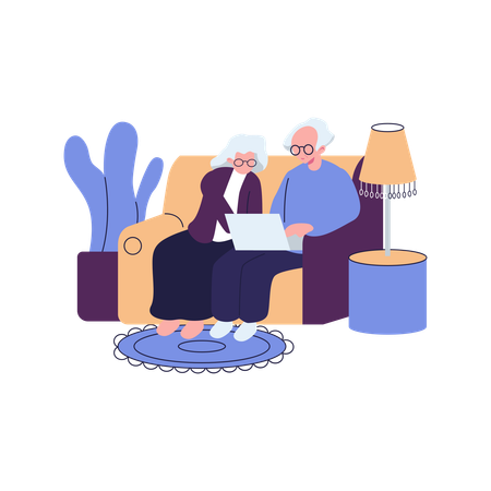 Aged Couple Using Internet  Illustration