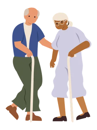 Aged Couple walking  Illustration