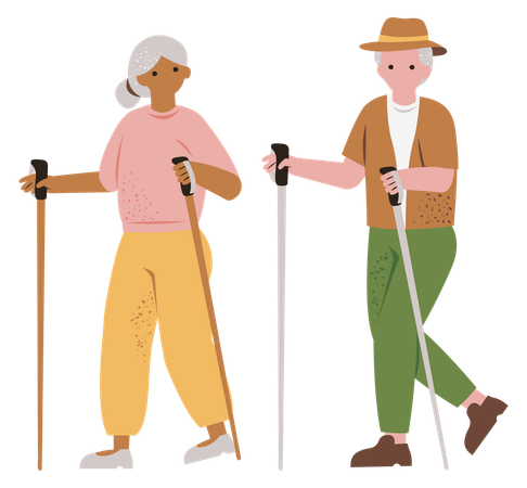 Aged couple walking with stick  イラスト