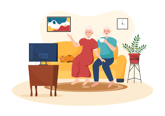 Aged couple watching tv Illustration