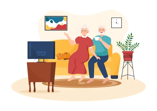 Aged couple watching tv Illustration