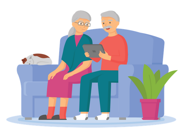 Aged couple watching video  Illustration