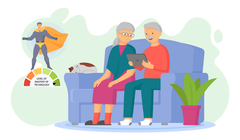 Aged couple watching video on tablet  Illustration