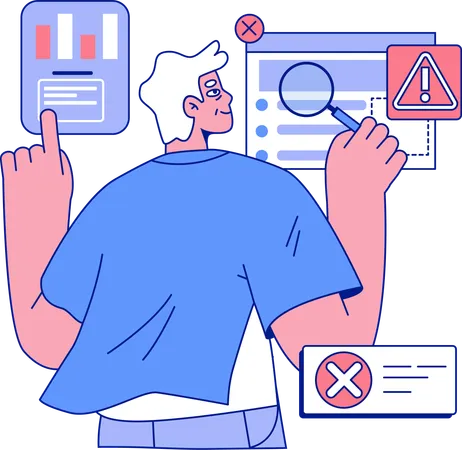 Aged developer solving website error  Illustration