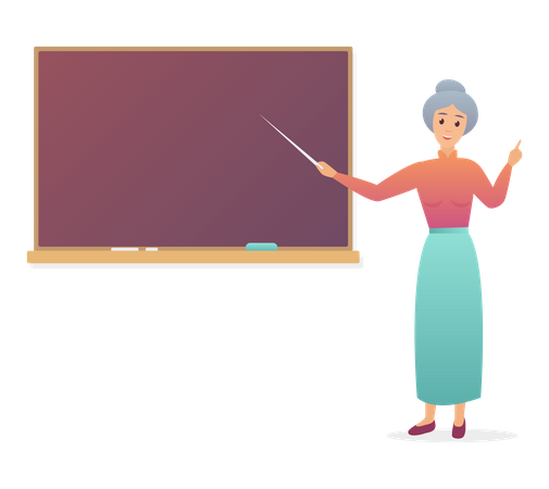 Aged female teacher teaching in class Illustration