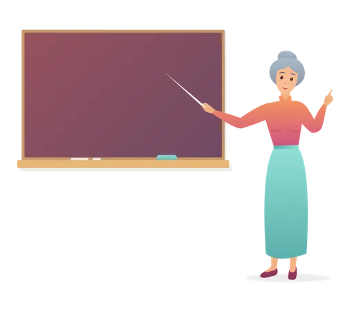 Aged female teacher teaching in class  Illustration