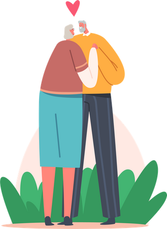 Aged Man and Woman Holding Hands Hugging Illustration
