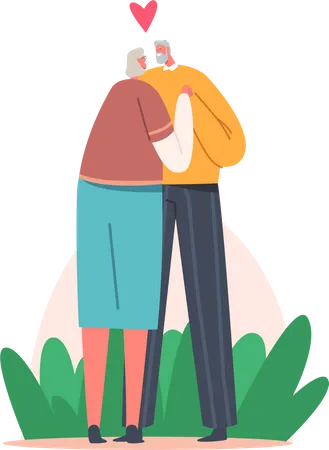 Aged Man and Woman Holding Hands Hugging Illustration